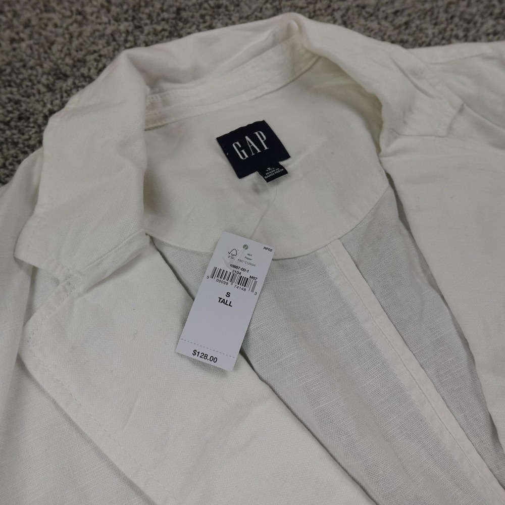 NEW GAP Jacket Womens S White Linen Button Front Blazer Sport Coat Lightweight